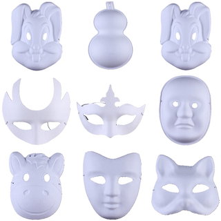 diy纸浆面具舞会白色手绘男女动物面具狐狸京剧脸谱