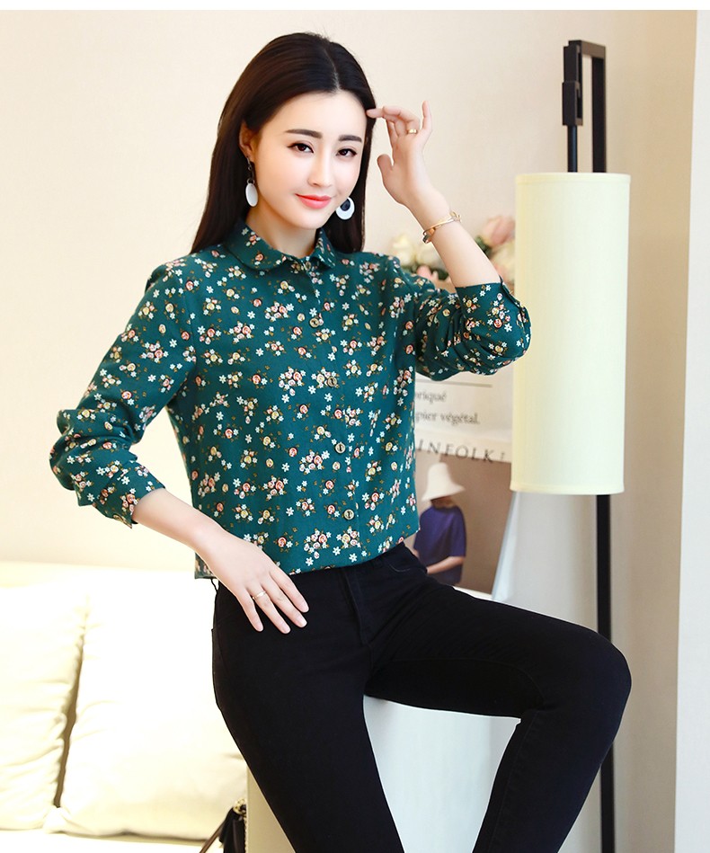 Áo sơ mi tay dài màu 2018 xuân mới Han Fan áo rời đáy áo cotton nhỏ hoa nữ các kiểu áo vest nữ hàn quốc