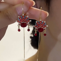 China Wind Face Spectrum Earrings Female Light Extravagant Temperament Su National Wind Ear Line Red Earmark 2024 New Tide