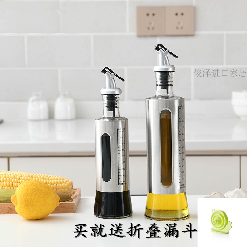 Kitchen oil pot leak-proof glass oil bottle household stainless steel mouth seasoning sauce sauce Oil pot size vinegar bottle jar supplies