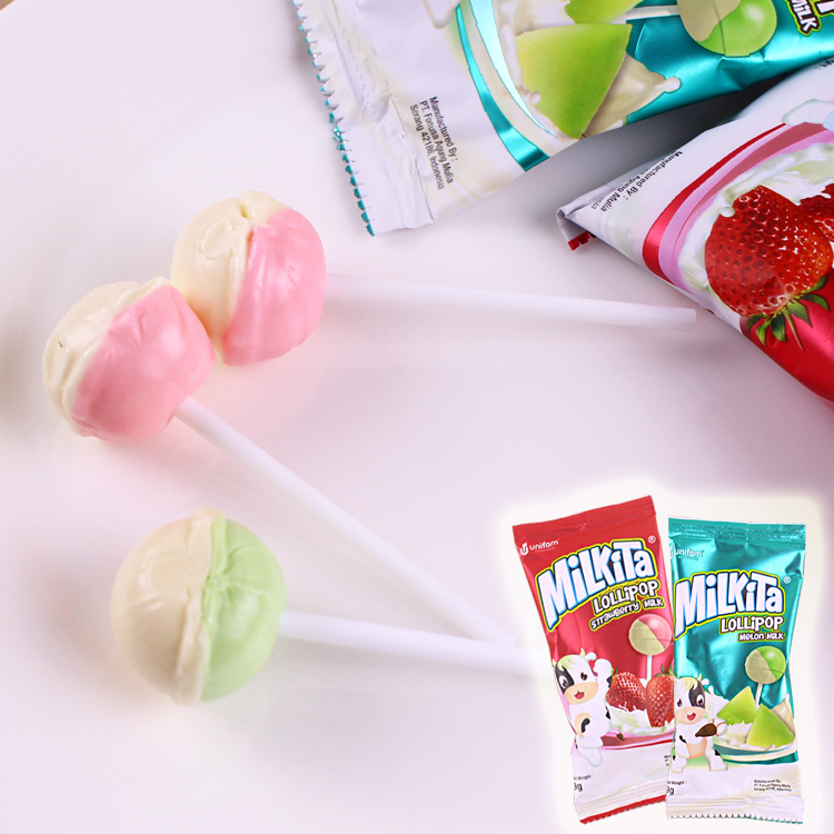 Indonesia imported snacks Milkita Youkang strawberry flavored milk lollipop fruit candy children's snack 9g
