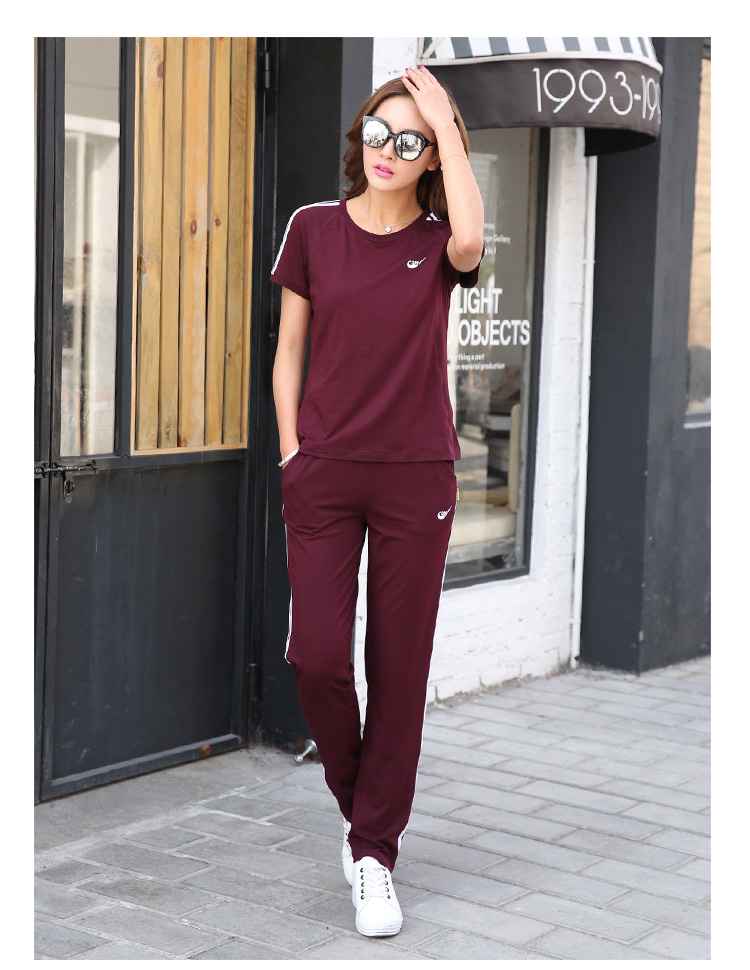 Cheng Demei 2018 hè mới chạy bộ đồ thể thao nữ giản dị cỡ lớn quần cotton phù hợp với tay ngắn - Thể thao sau quần áo thể thao nam mùa đông