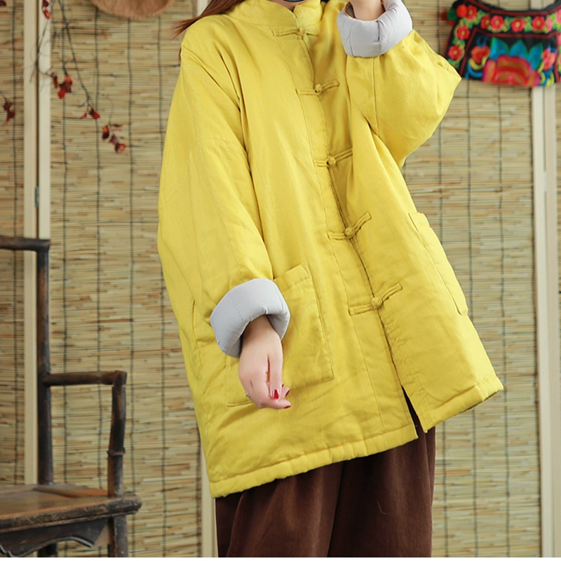 Retro vải retro phong cách Harajuku dày áo ấm đệm bông đệm áo khoác bông kích thước lớn cá tính tấm thủy triều khóa áo khoác đệm bf áo khoác - Bông