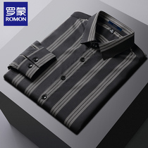 Romon Spring Autumn Season Business Casual Shirt Male Bronzed Superior Black Pituality Striped Long Sleeve Shirt Inch Tide