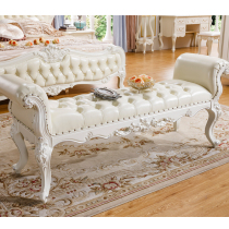 Bed tail stool European-style solid wood shoe stool tiger bench test shoe stool sofa stool foot pedal carved ivory white low stool