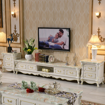 European TV cabinet natural marble solid wood cabinet partition Cabinet white carved living room coffee table TV cabinet combination