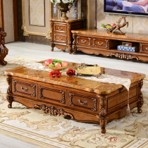European coffee table natural marble solid wood retro old coffee table TV cabinet combination living room furniture carved