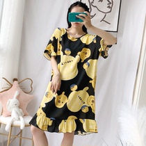 Cotton silk nightdress women cute summer thin cotton silk long short sleeve pajamas sweet artificial cotton large size home wear