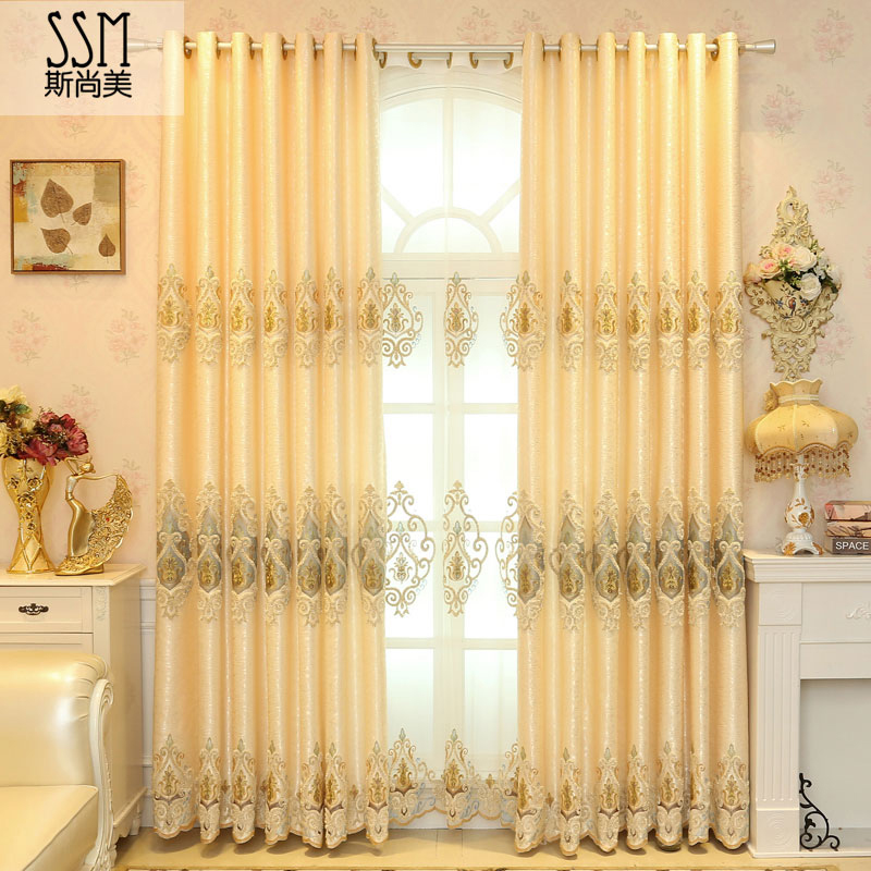 Si Shangmei simple blackout curtain custom finished blackout cloth modern jacquard embroidery gauze curtain living room floor-to-ceiling windows