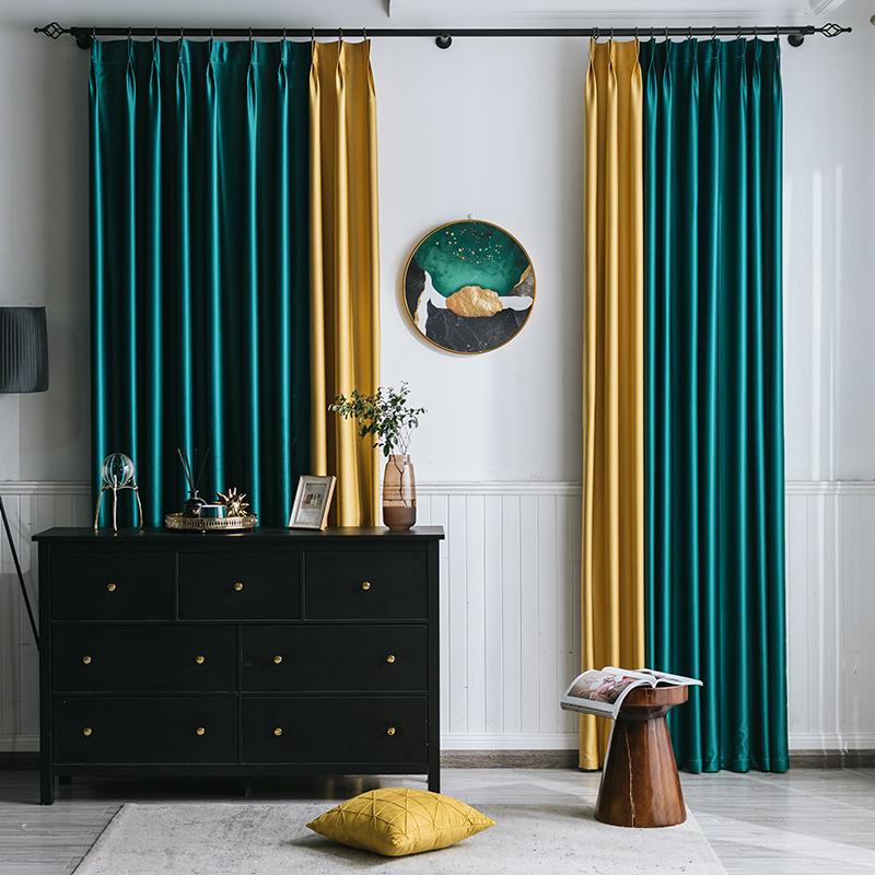 Nordic simple thickening full blackout 2022 new custom light luxury curtain living room bedroom balcony satin curtain