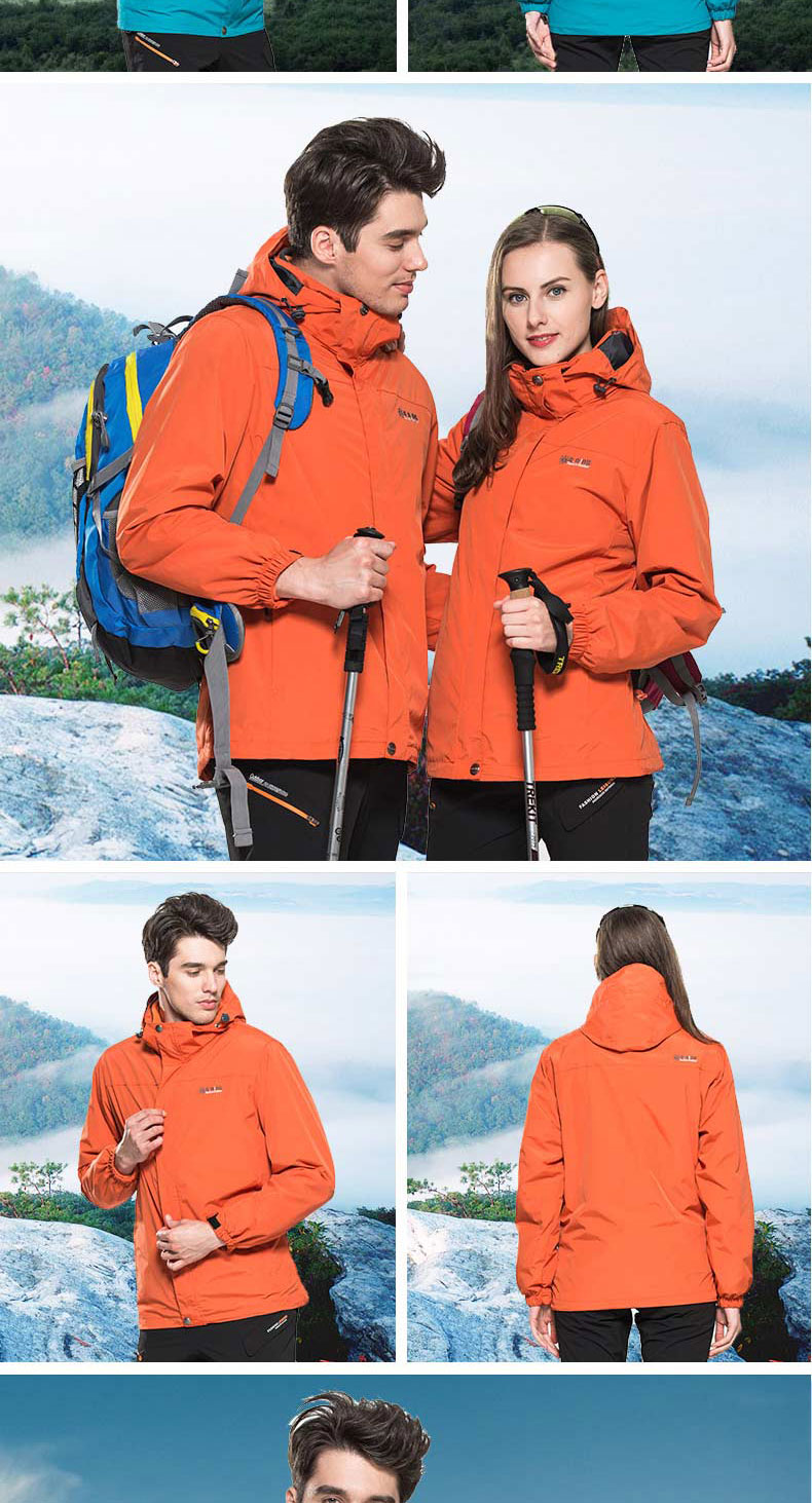 Mới ngoài trời áo khoác ngoài trời ba- trong- một và hai mảnh hồ màu xanh đỏ breathable windproof leo núi quần áo thủy triều mẫu áo gió đẹp