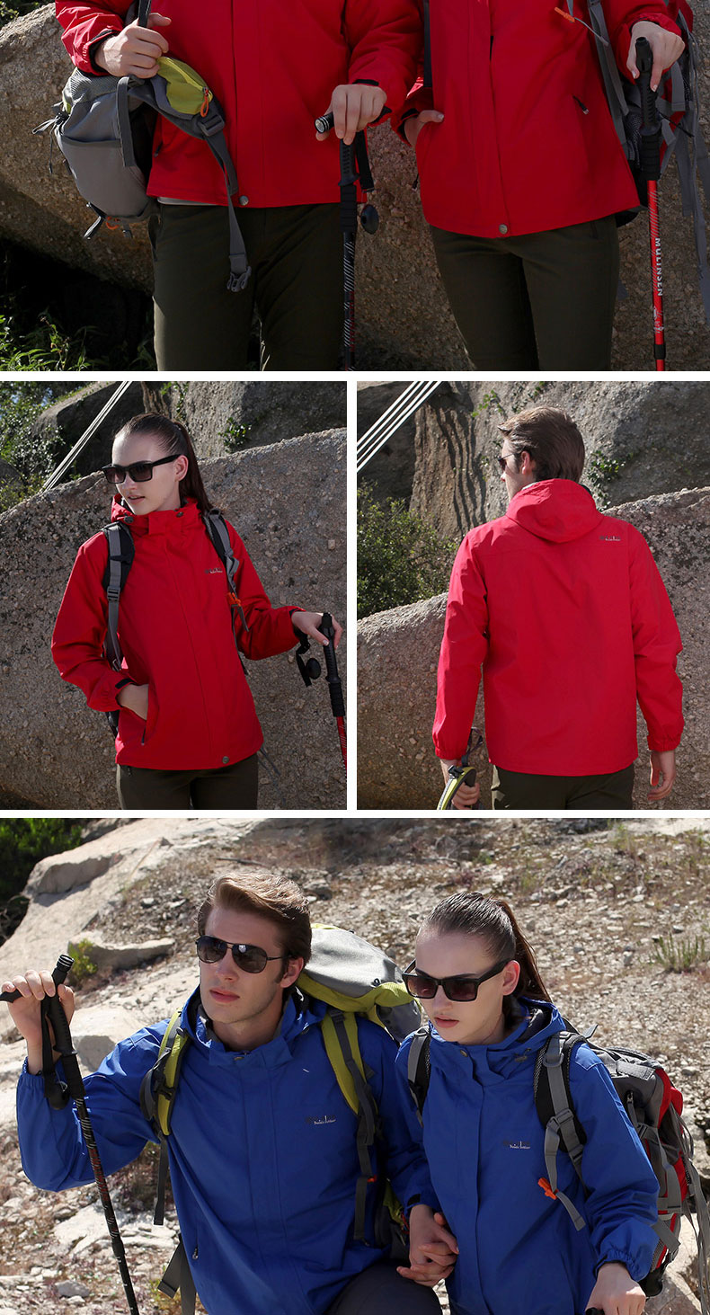 Mới ngoài trời áo khoác ngoài trời ba- trong- một và hai mảnh hồ màu xanh đỏ breathable windproof leo núi quần áo thủy triều mẫu áo gió đẹp