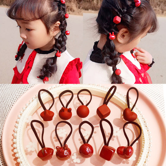 2024 spring new children's headwear antique net red headband hair rope girls ponytail rubber band high elastic hair