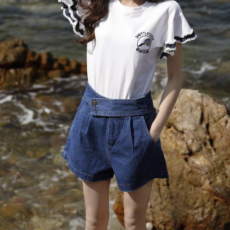 Denim shorts women's summer 2019 new Korean version of the high waist loose all-match A-word Harajuku wide-leg chic shorts hot pants