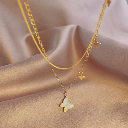 Ожерелье, цепочка до ключиц из нержавеющей стали, аксессуар, простой и элегантный дизайн, не выцветает, популярно в интернете