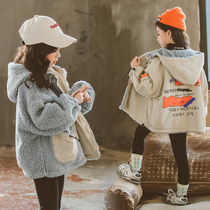 Girls jacket 2021 new autumn and winter foreign air girl net red big boy cashmere plus suede thickened double face wearing wind suit