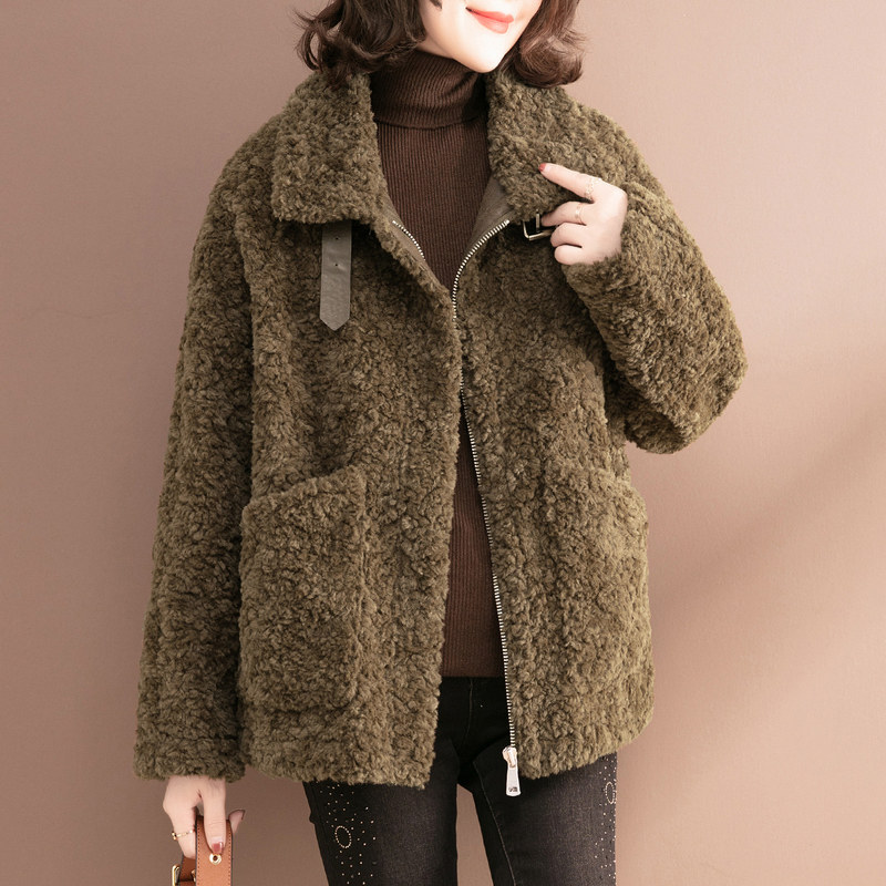 Lamb wool coat female autumn winter 2021 new fur integrated lamb cut suede short-thickened rocking-grain suede blouse winter
