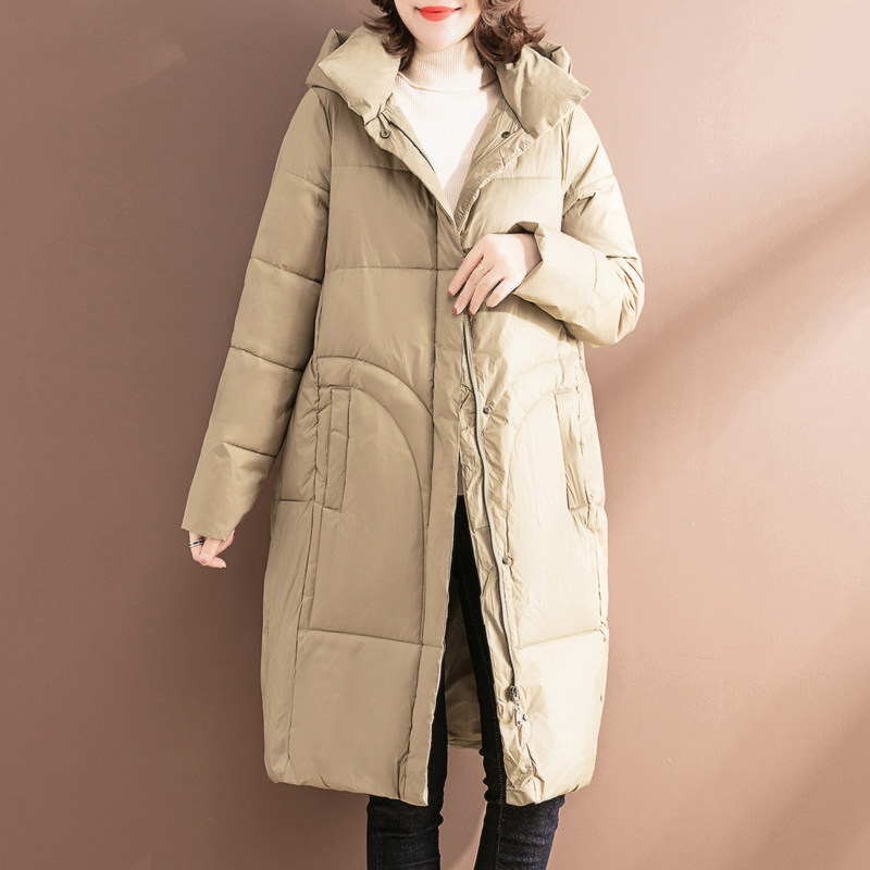 Down clothes woman 2021 Winter new Korean version Fashion medium long version over knee fashion Lions 90 white duck suede jacket