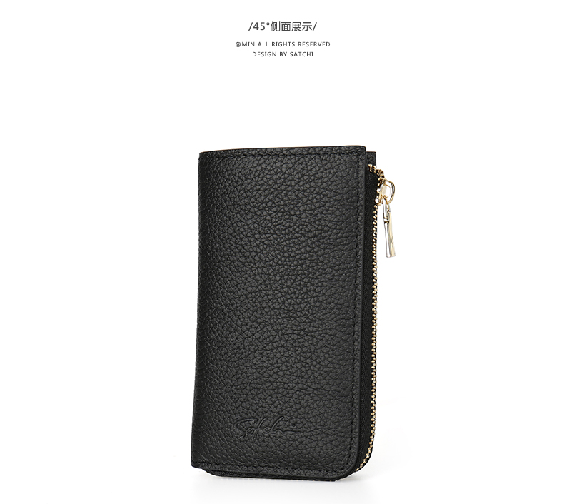 Satchi Sha Chi ví nam da thời trang coin purse túi chìa khóa dây kéo ví lớp đầu tiên ví da ví móc khóa da thật
