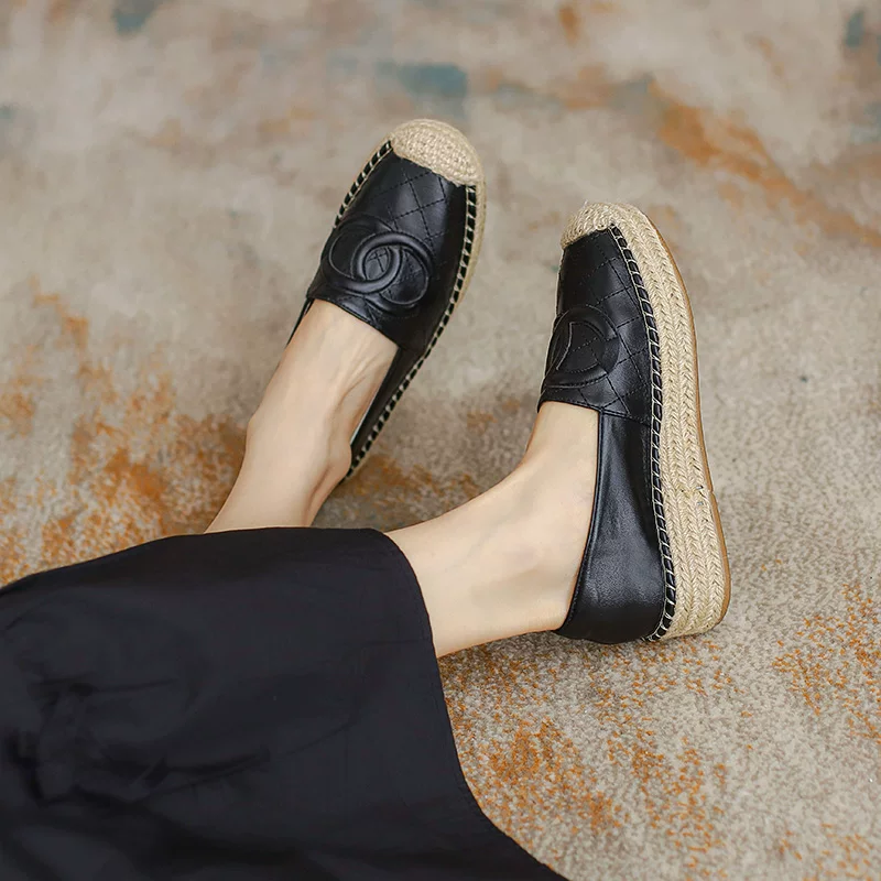 Ст straw universal loafers, Hong Kong, Chanel style, genuine leather