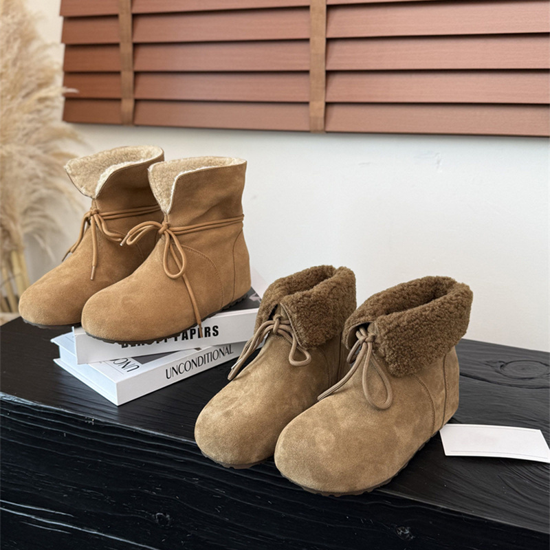 Hong Kong Genuine Leather Wool-Lined Warm Snow Boots for Women 2026 Spring and Autumn Height-Increasing Thick-Soled Birkenstock-Style Short Boots Furry Boots