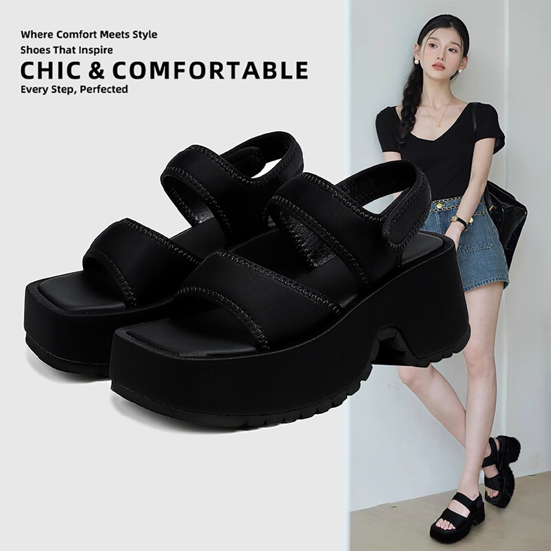 Hong Kong Small-Sized Platform High-Heeled Sandals for Women 2026 Summer New Roman Style Height-Increasing Velcro Sports Beach Shoes