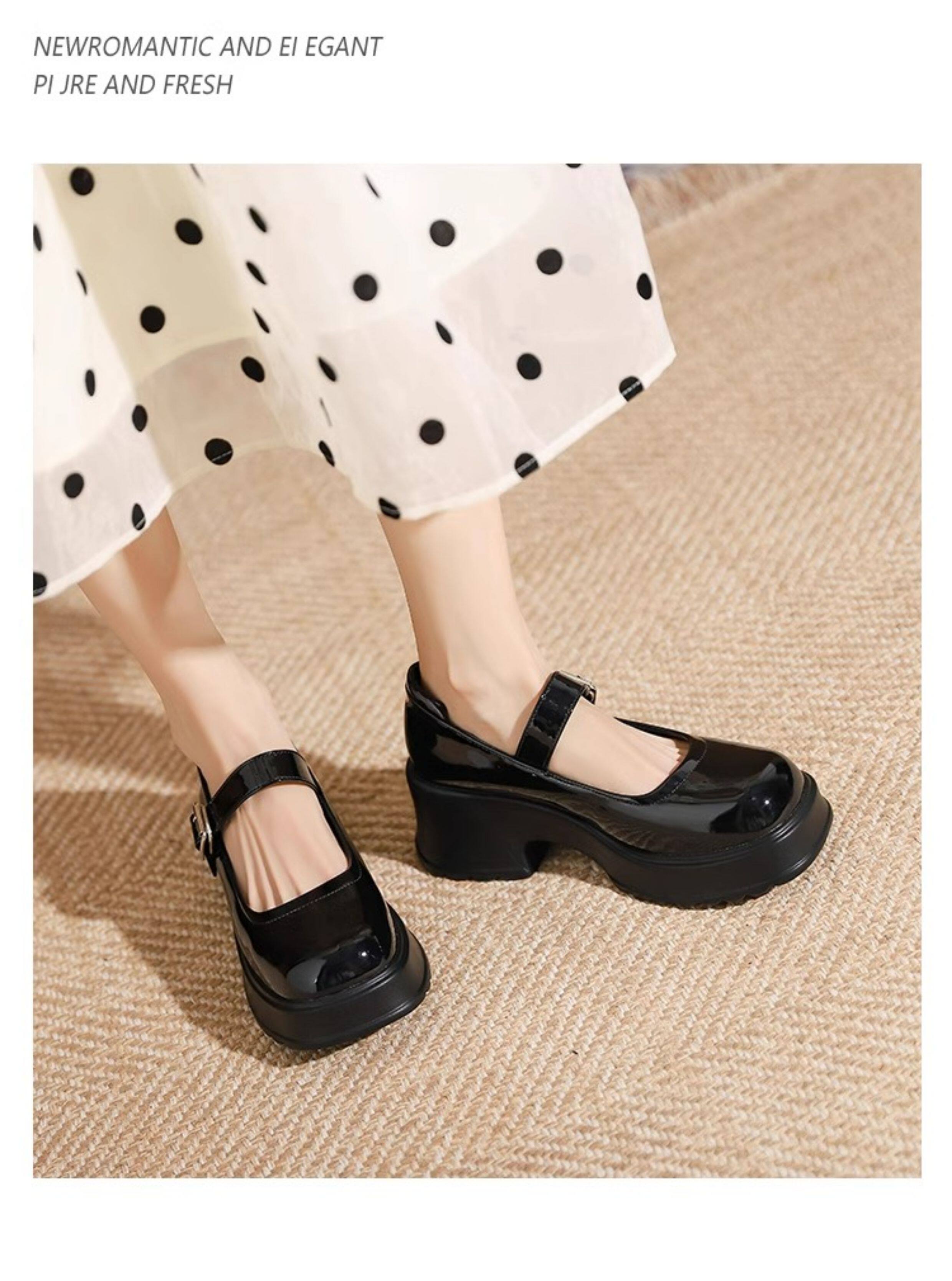 Туфли Мэри Джейн 香港真皮玛丽珍鞋女2025春秋厚底松糕小众覆古方头小皮鞋粗跟单鞋