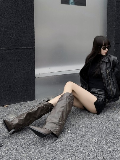 Гонконгские ботфорты-стилето с острым носком, весна-осень 2025, новые ретро-ботфорты на высоком каблуке, универсальные модные ботинки для женщин