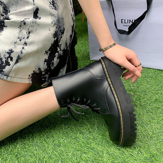 香港厚底马丁靴女真皮2025春秋薄款英伦风百搭增高机车短靴ins潮