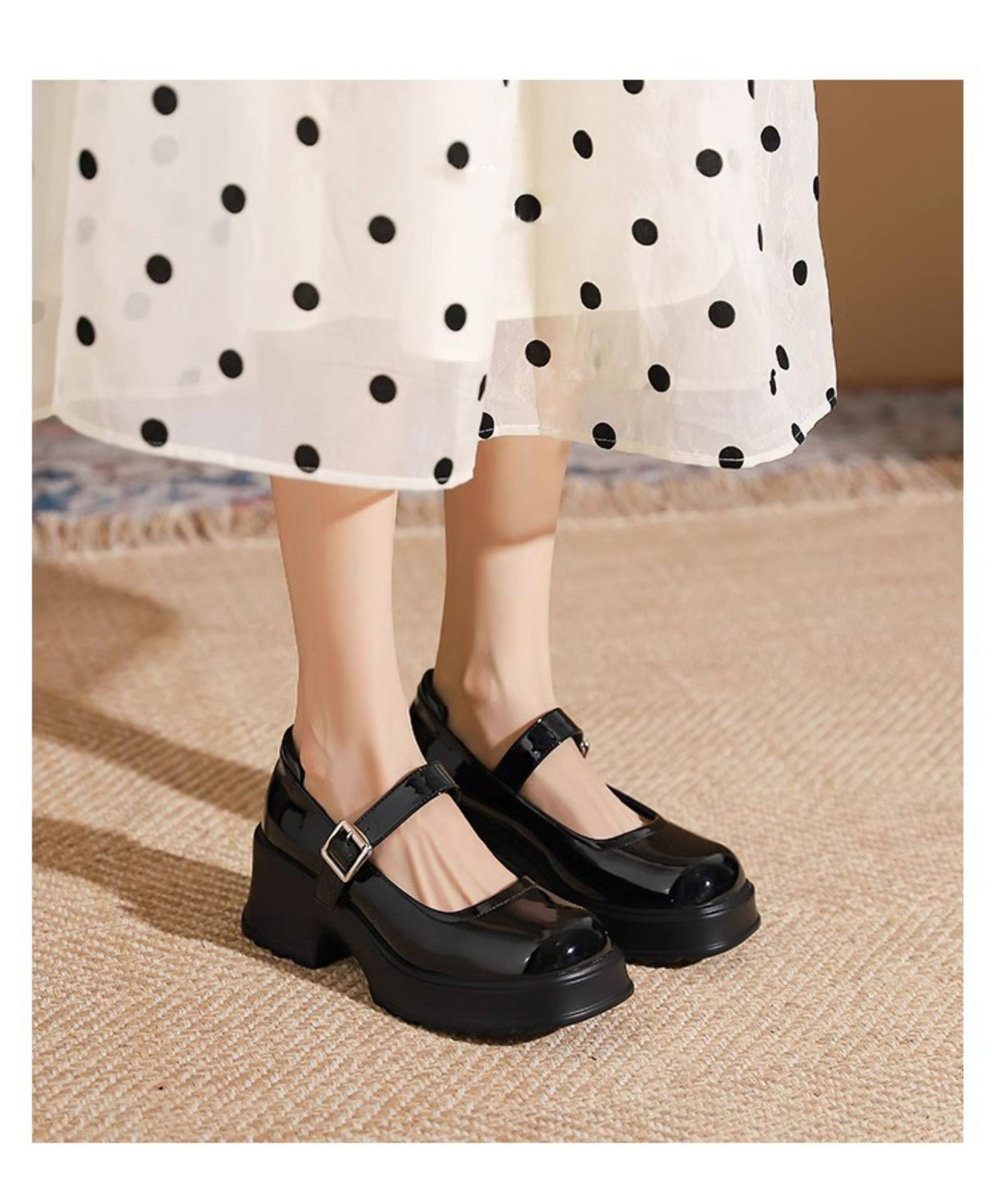 Туфли Мэри Джейн 香港真皮玛丽珍鞋女2025春秋厚底松糕小众覆古方头小皮鞋粗跟单鞋