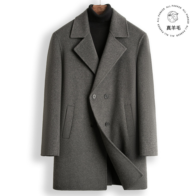 Double-Sided Cashmere Wool Coat for Men, Mid-Length Korean Style Woolen Overcoat, Fashionable Suit-Style Trench Coat, Thickened for Winter Double-Sided Cashmere Wool Coat for Men, Mid-Length Korean Style Woolen Overcoat, Fashionable Suit-Style Trench Coat, Thickened for Winter
