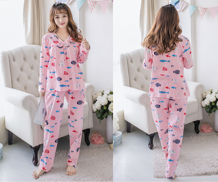 Bộ đồ ngủ mùa thu XL chất béo cotton cotton Hàn Quốc dài tay phụ nữ cộng với phân bón 200 kg lỏng lẻo mặc ngoài bộ đồ