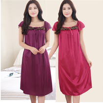 Fat mm ice silk nightgown female summer sexy short sleeve pajamas Korean loose size 200kg summer lace plus fat increase