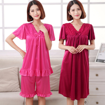 Add fat to increase middle-aged sexy short-sleeved ice silk fat MM pajamas womens summer large size thin night dress 200 pounds in summer
