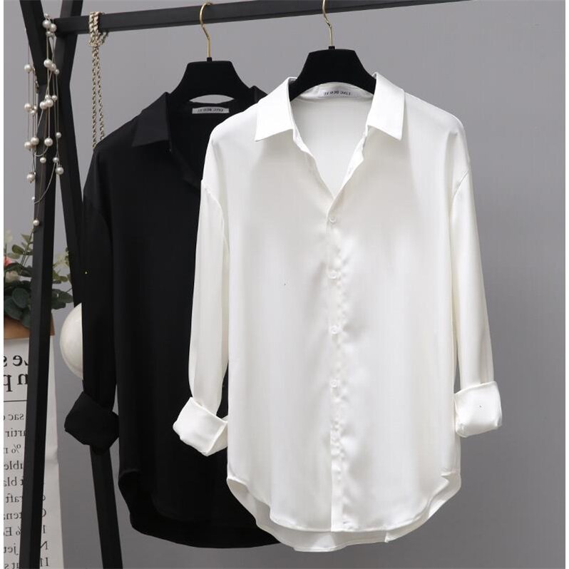 Acetate Oceanic blouse Satin Genuine Silk Shirt Lady Design Sensation Small Crowd 2021 Spring Dress Pure Color Loose White Shirt