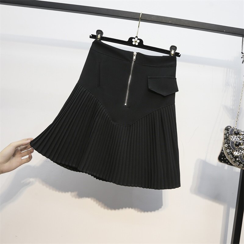 High waist Peppa dress a character slim short dress 2021 fall new pull chain fluffy skirt half body dress Pendant Little Black Dress