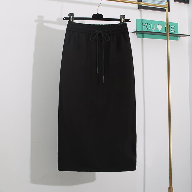 Grey Straight Barrel Casual Mid Length Dress Spring Summer Slim Fit New Large Size Easy Bag Hip Skirt High Waist Black Half Body Dress Woman
