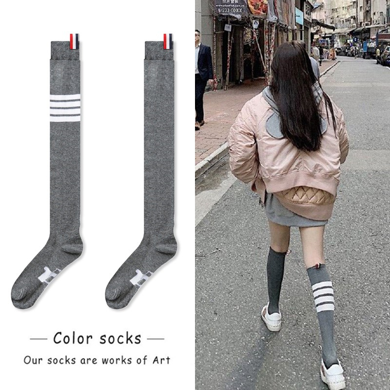 Spring Autumn TB Four Bars High Cylinder Calf Socks Day Series Long Silo Socks Net Red Academy Wind Over Knee Socks Jk Midcylinder Socks Female Summer