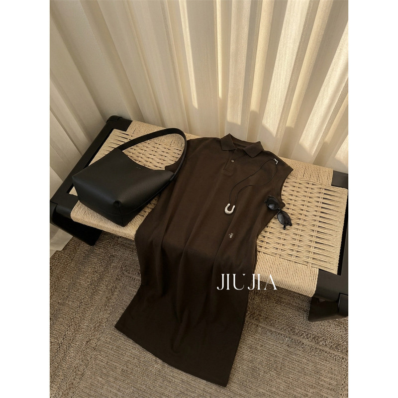 Parisian Relaxation: Treasure Designer Cotton Japanese Style Little Seahorse Raglan Sleeve Polo Collar Loose Dress