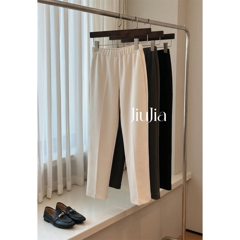 Magic Pants｜Professional Pants Factory Big Brand Orders Elastic Waist Slimming Straight Leg Cigarette Pants Versatile Commuting Baguette Trousers