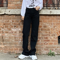  THREE12 autumn and winter new high waist straight tube showing high and thin split mopping jeans women