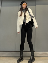 THREE12 autumn and winter New High waist elastic black three-breasted pants women