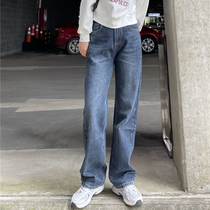 THREE12 Autumn New High waist straight black blue denim blue female