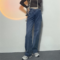 THREE12 autumn new high-waisted straight straight jeans blue jeans women