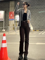 THREE12 autumn and winter New High waist straight brown jeans women