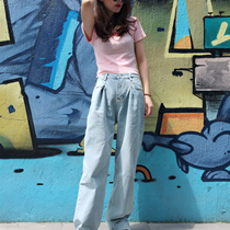 THREE12 jeans womens loose Korean version of ulzzang spring and summer pleated high waist all-match extended hanging mopping pants