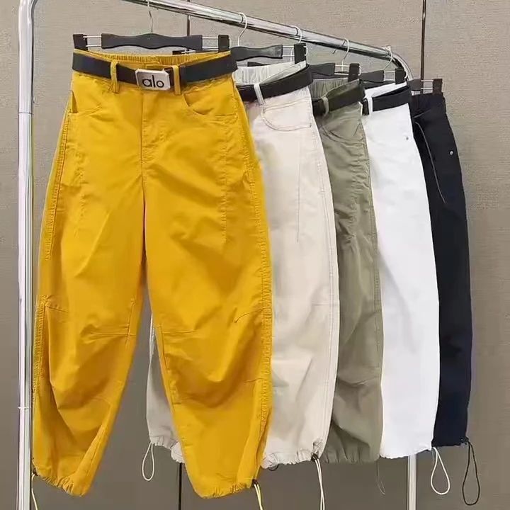 Elastic High-Waisted Pocket Casual Drawstring Women's Cargo Pants, Thin Summer Fashion New Loose Slimming Cropped Pants