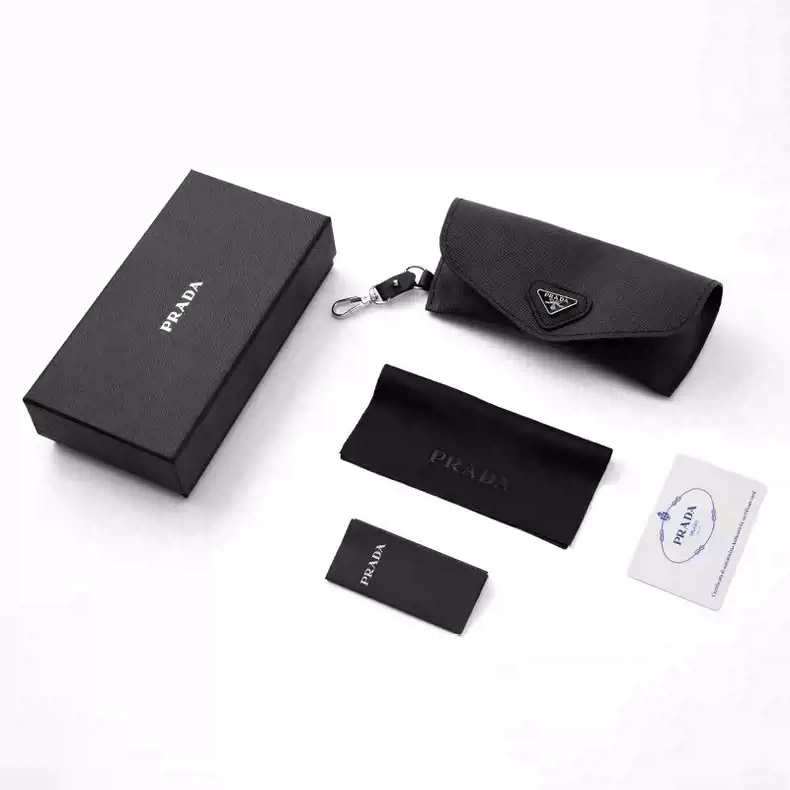 Original Prada Glasses Case with Cross-Grained Leather Texture, Portable and Pressure-Resistant, Vintage Sunglasses Storage Box