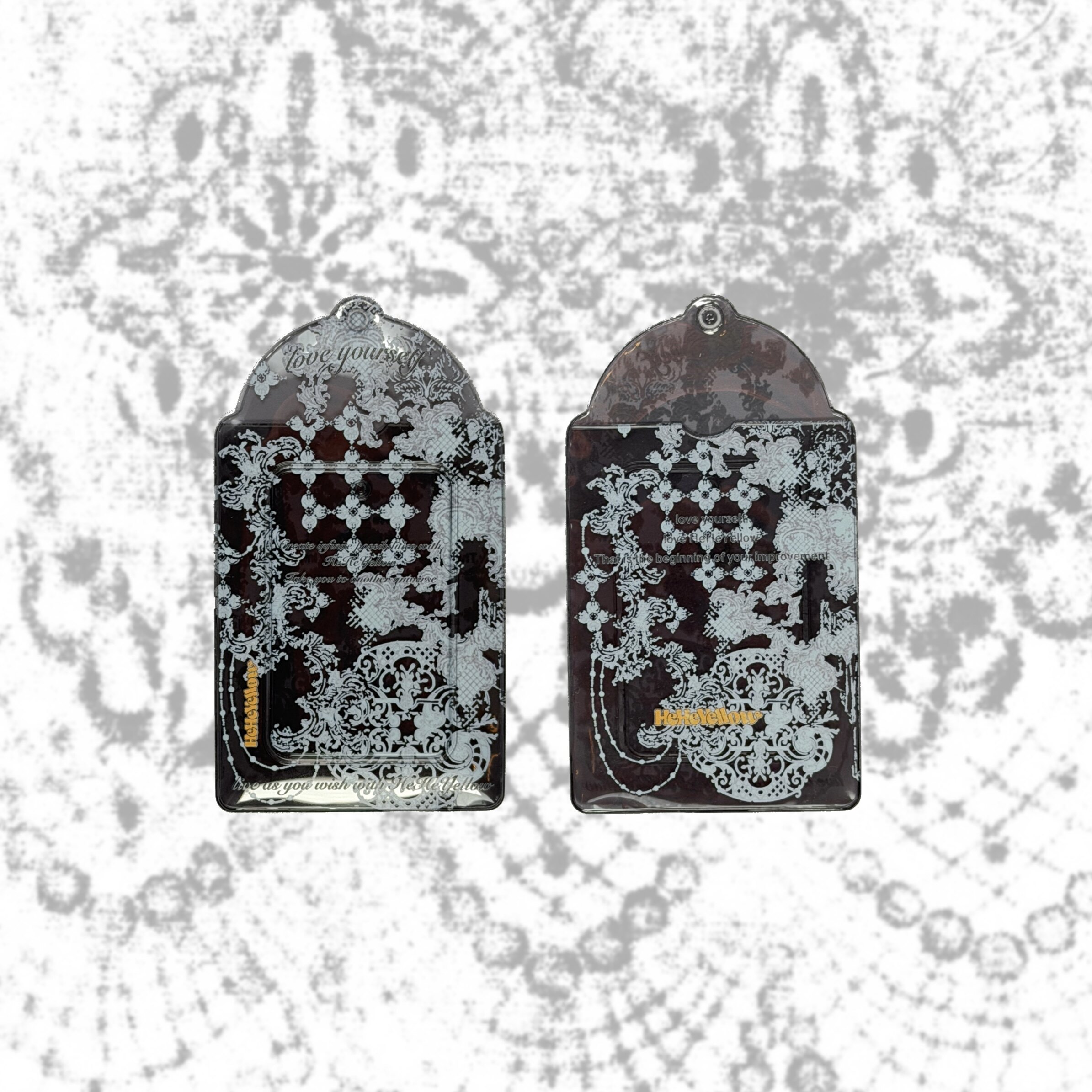 HeHeYellow Card Holder | Dark Pattern Lace | Gothic Whispers | Vintage Dark Pattern Transparent Black Card Holder