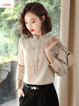White chiffon shirt female Korean version 2019 new autumn coat loose temperament fashion design sense bow tie shirt